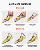 VEVOR sprūdrata stiprinājuma siksnu komplekts, 38,1 mm × 6,1 m, lieljaudas siksnas ar dubultajiem J veida āķiem, pārrāvuma izturība 2000 kg, ar uzglabāšanas somu, kravas nostiprināšanai pārvadāšanā, piekabēs, motocikliem, kajakiem un uz auto jumta, 4 gab.