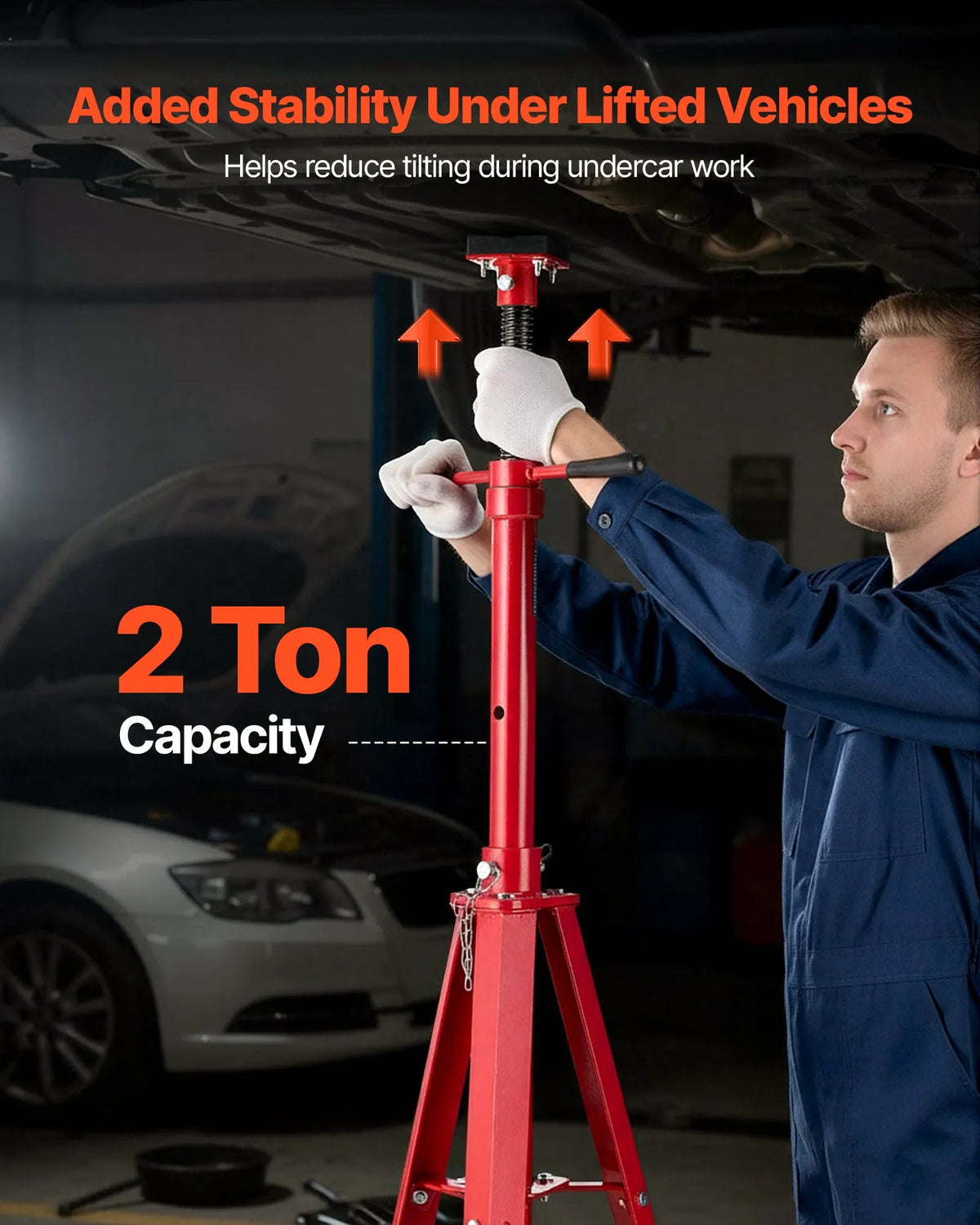 VEVOR zem pacēlāja statīvs 2 t, regulējams augstums 1200–2150 mm, 4 līmeņi, smagā oglekļa tērauda konstrukcija auto pacelšanai un atbalstam - ZEMLETES.LV