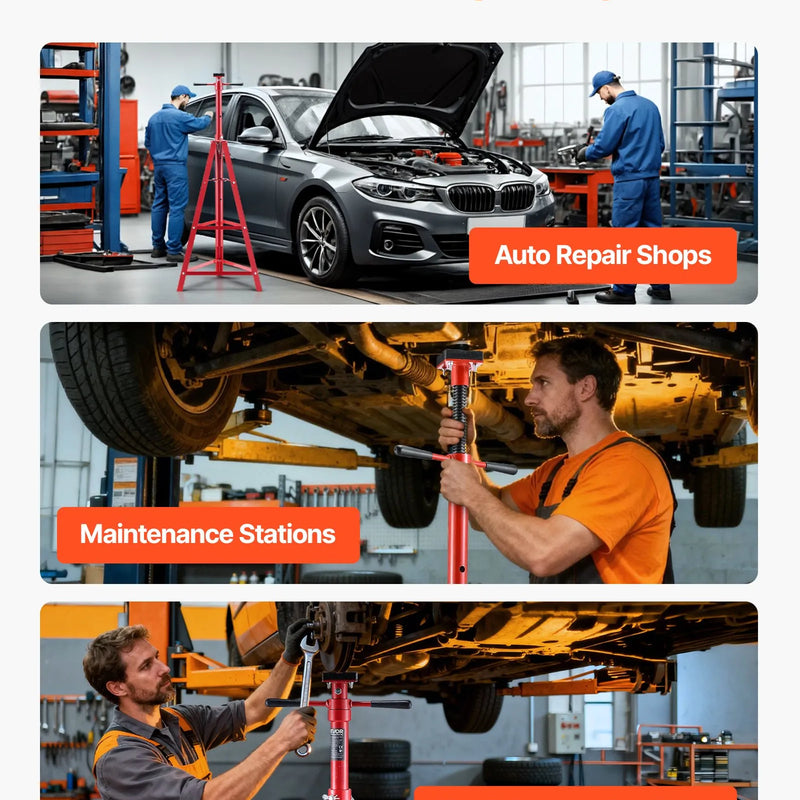 VEVOR zem pacēlāja statīvs 2 t, regulējams augstums 1200–2150 mm, 4 līmeņi, smagā oglekļa tērauda konstrukcija auto pacelšanai un atbalstam - ZEMLETES.LV