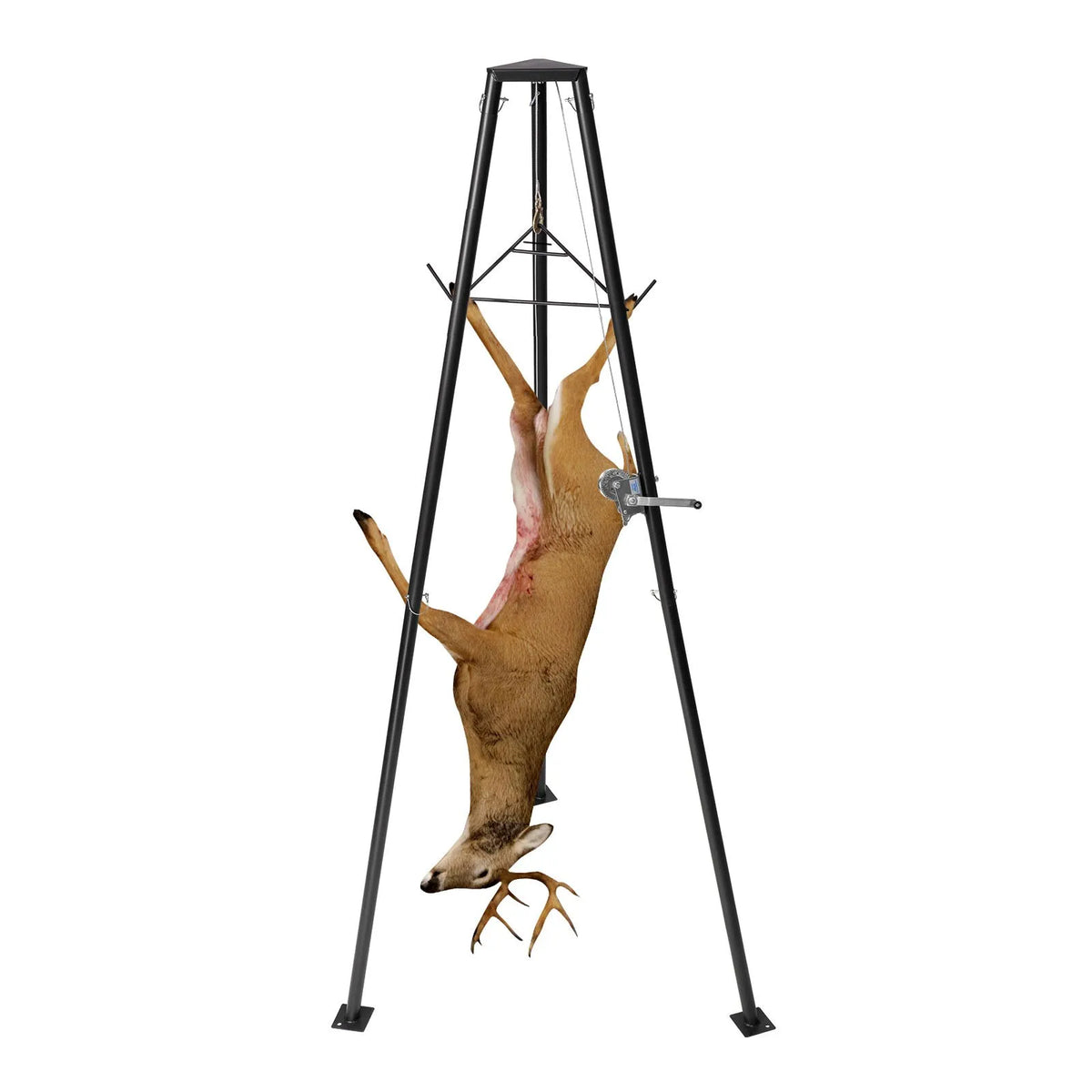 Three-legged deer hoist, 225 kg lifting capacity, hunting winch hoist with hook and hand winch, designed for game cleaning, skinning and moving, black
