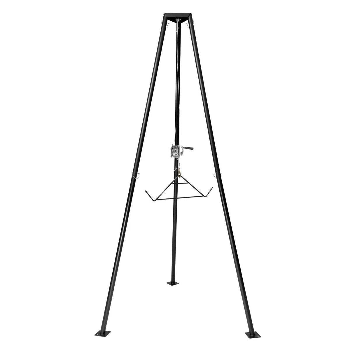 Three-legged deer hoist, 225 kg lifting capacity, hunting winch hoist with hook and hand winch, designed for game cleaning, skinning and moving, black