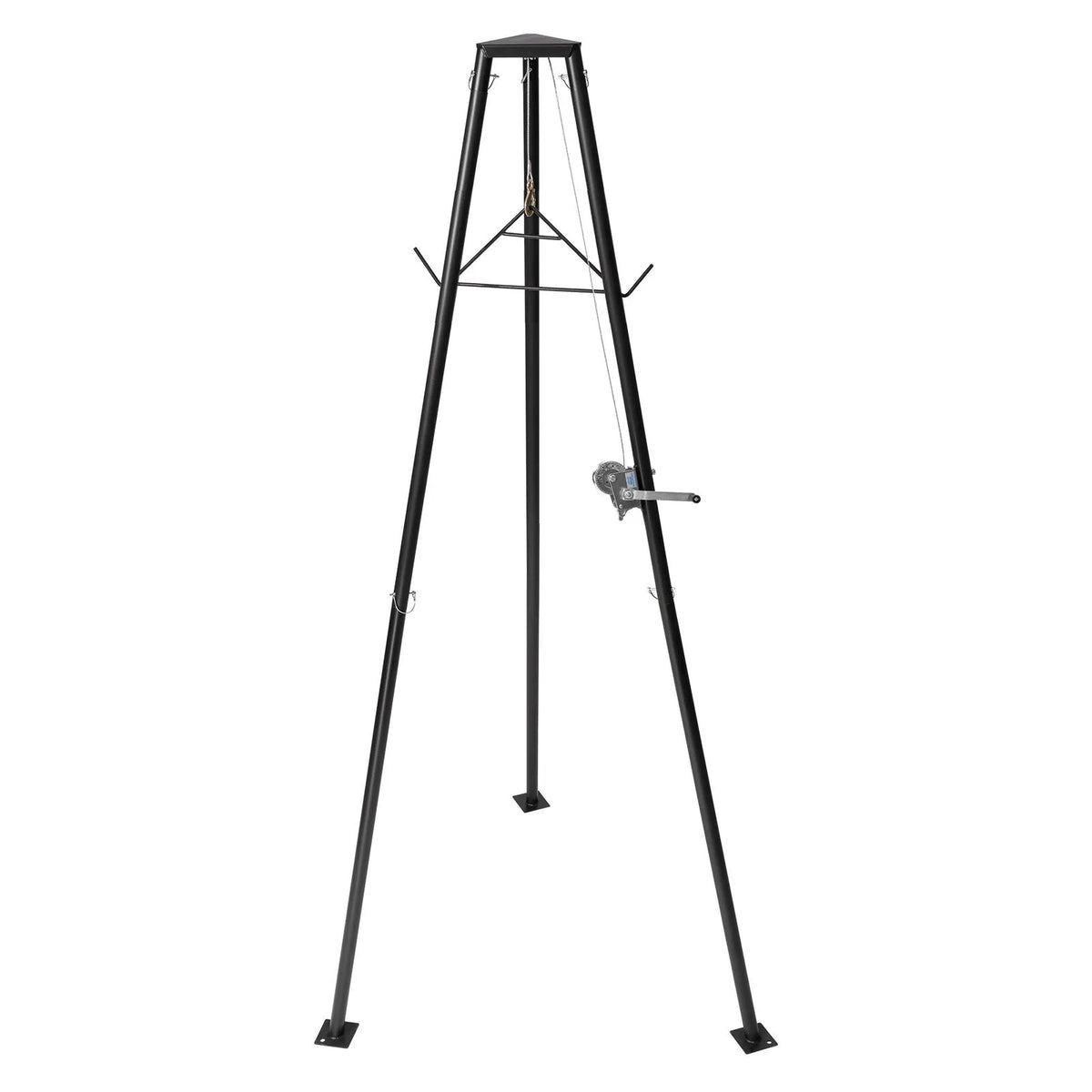 Three-legged deer hoist, 225 kg lifting capacity, hunting winch hoist with hook and hand winch, designed for game cleaning, skinning and moving, black