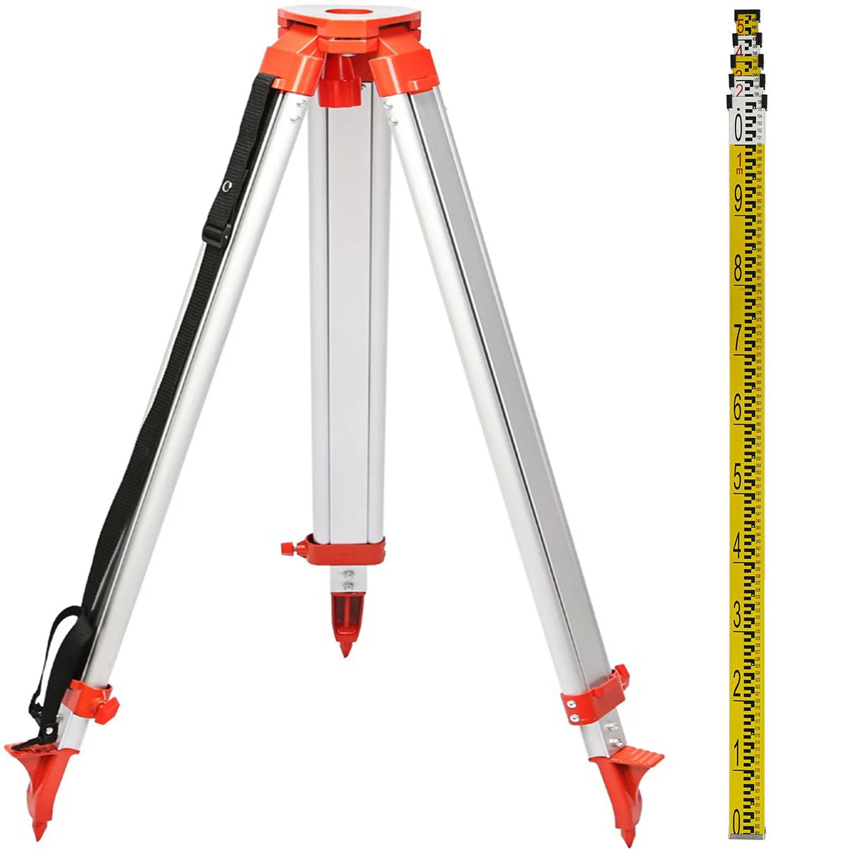 VEVOR Aluminium Tripod 1.65 m and 5 m Five-Section Levelling Rod with Rotating Laser Level