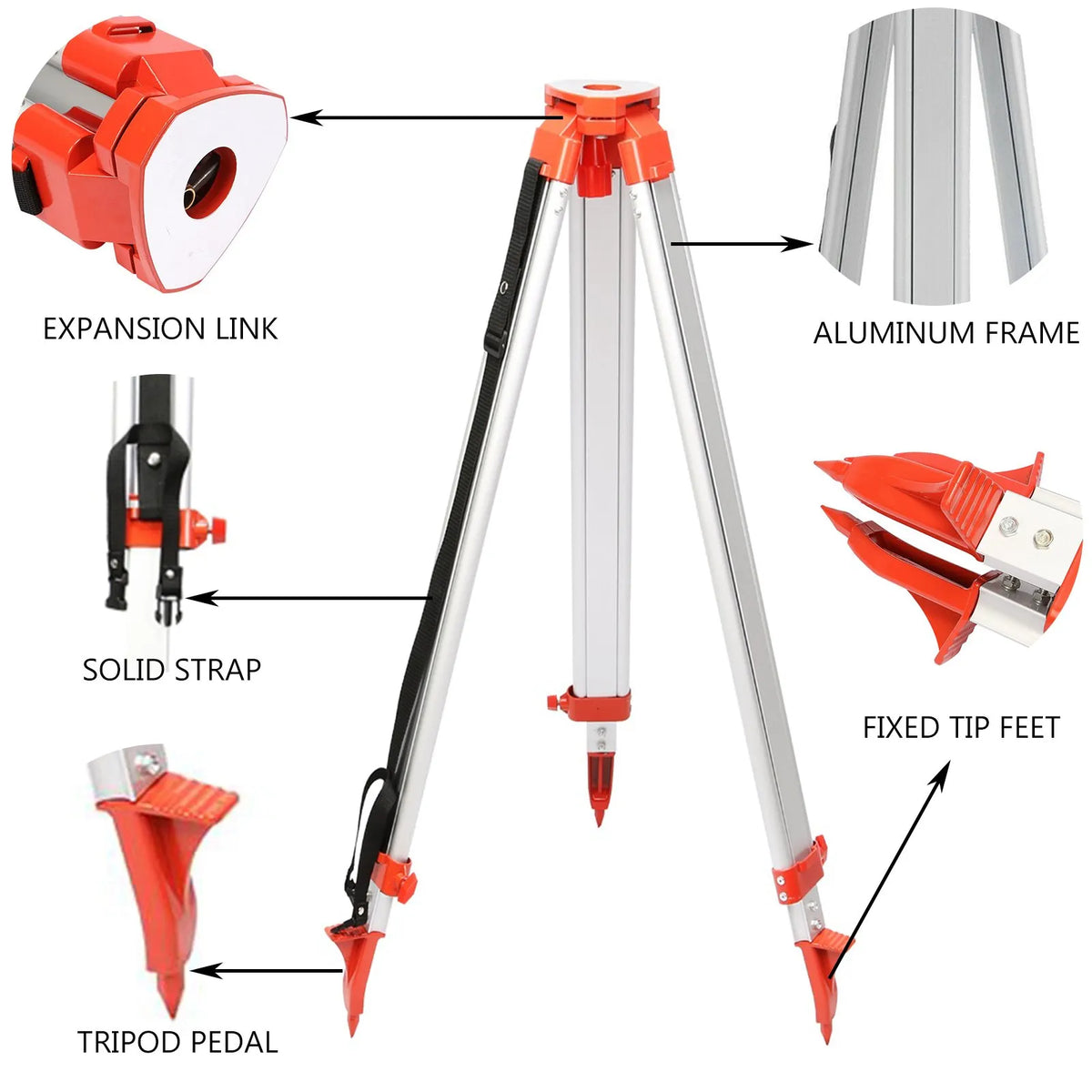 VEVOR Aluminium Tripod 1.65 m and 5 m Five-Section Levelling Rod with Rotating Laser Level