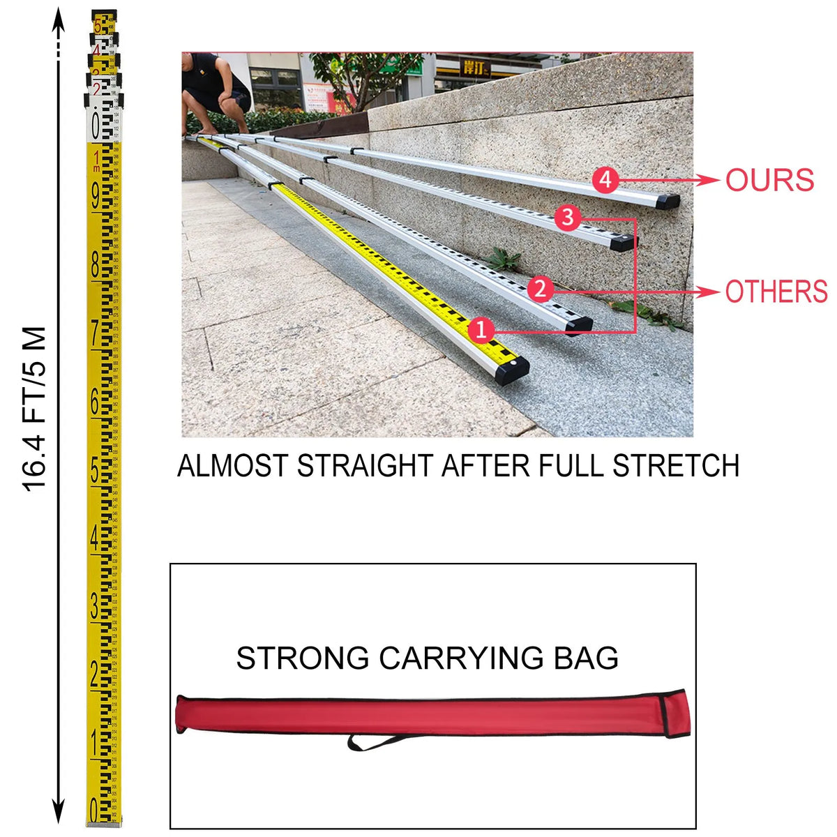 VEVOR Aluminium Tripod 1.65 m and 5 m Five-Section Levelling Rod with Rotating Laser Level