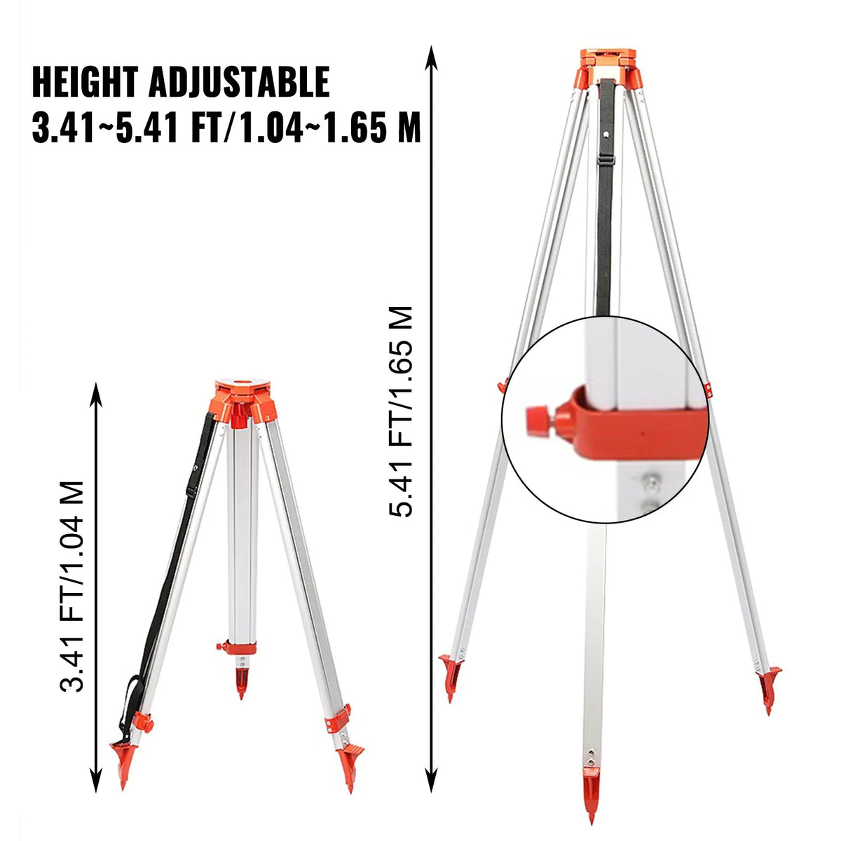 VEVOR Aluminium Tripod 1.65 m and 5 m Five-Section Levelling Rod with Rotating Laser Level