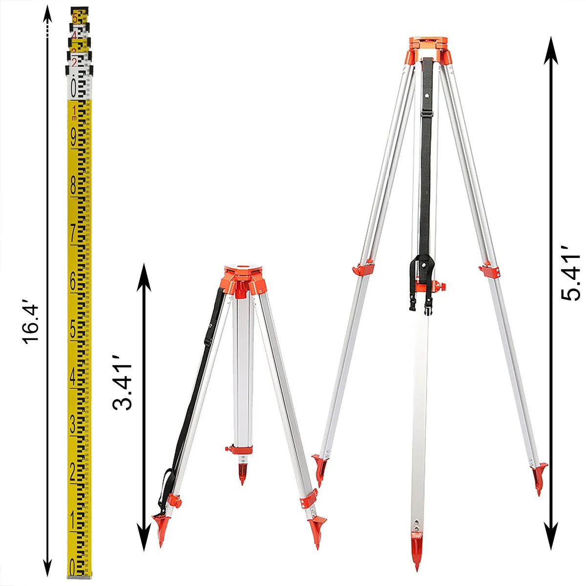 VEVOR Aluminium Tripod 1.65 m and 5 m Five-Section Levelling Rod with Rotating Laser Level