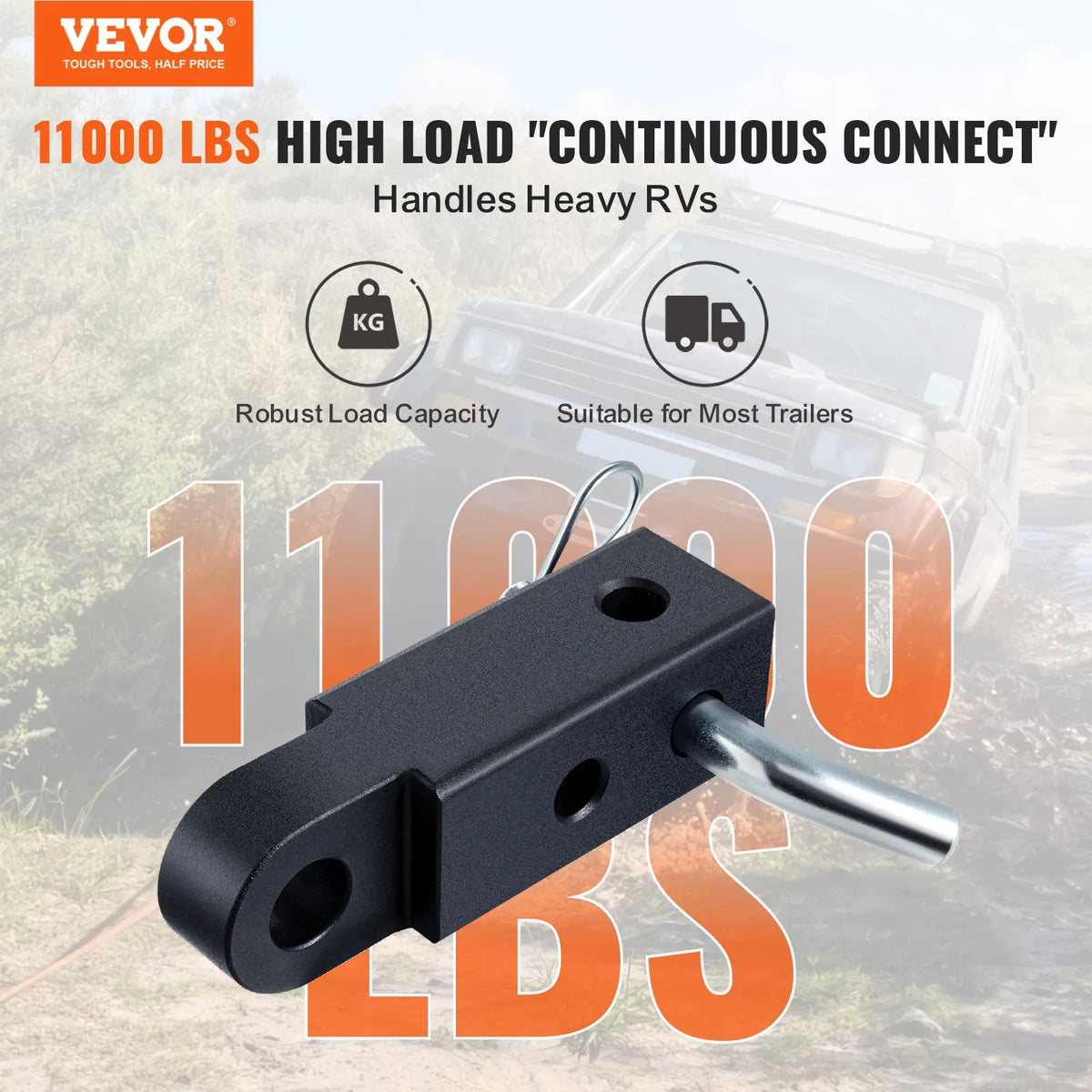 Trailer hitch with 50 mm receiver for towing and vehicle recovery, suitable for trucks and off-road vehicles