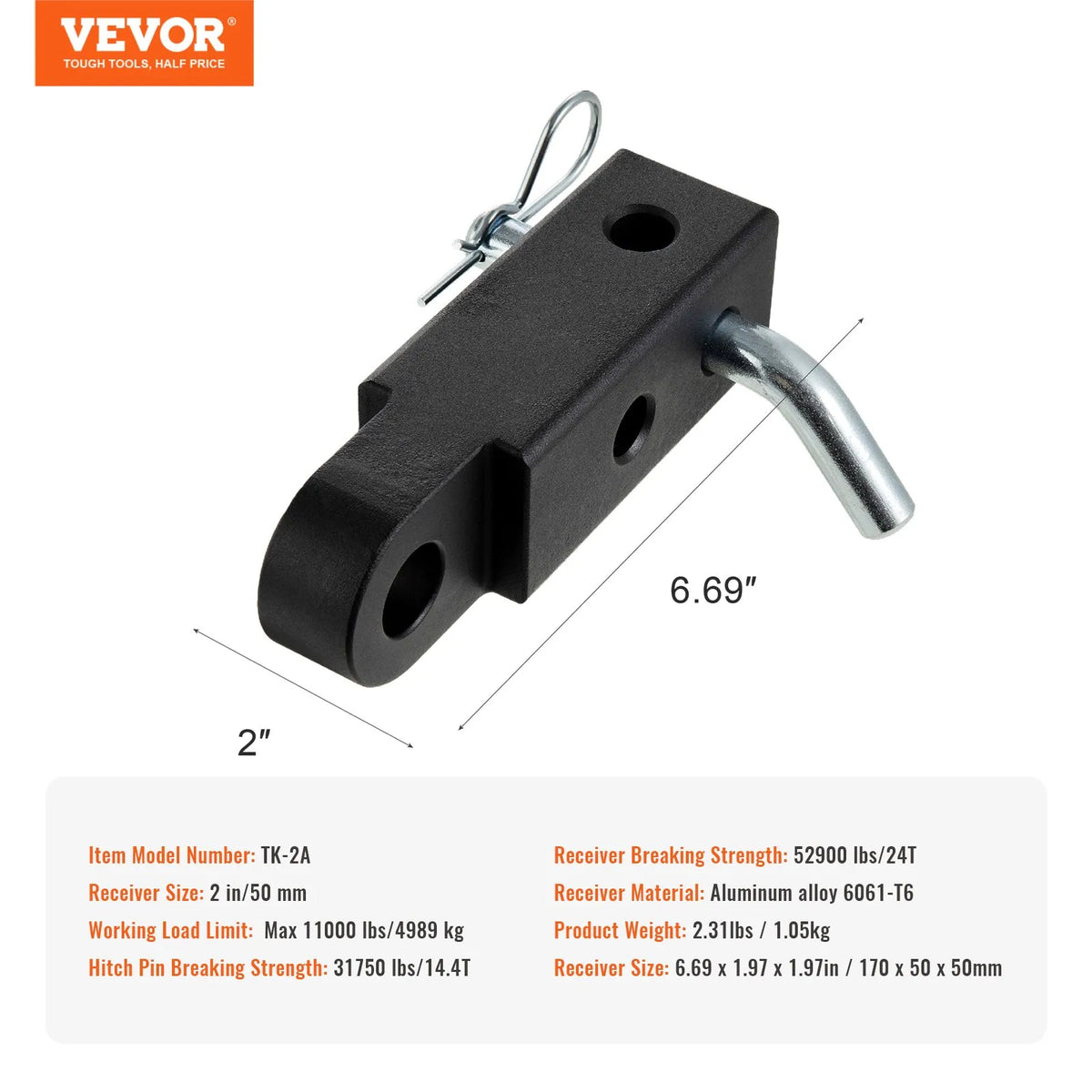 Trailer hitch with 50 mm receiver for towing and vehicle recovery, suitable for trucks and off-road vehicles