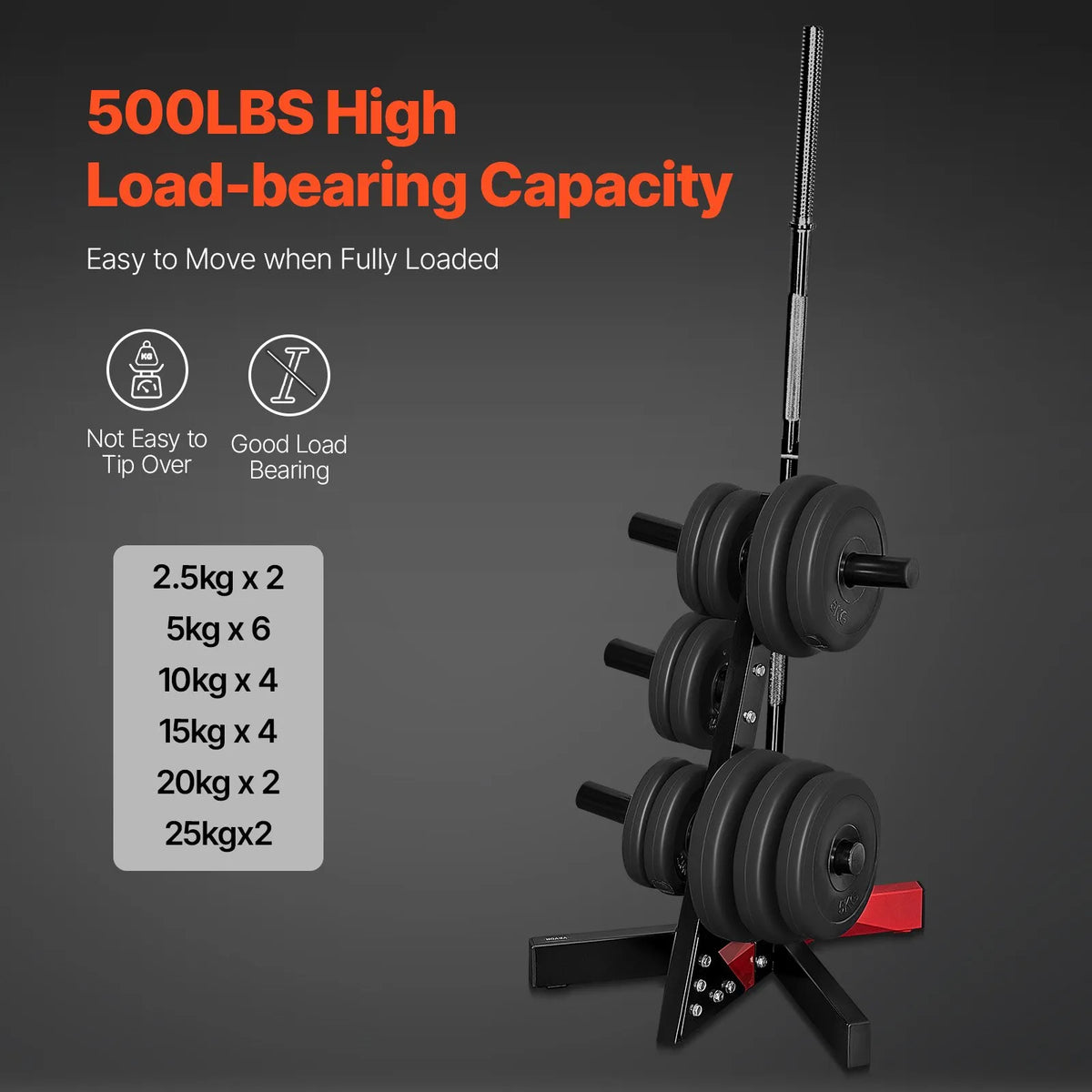 VEVOR svaru disku statīvs ar 50 mm turētājiem, līdz 227 kg