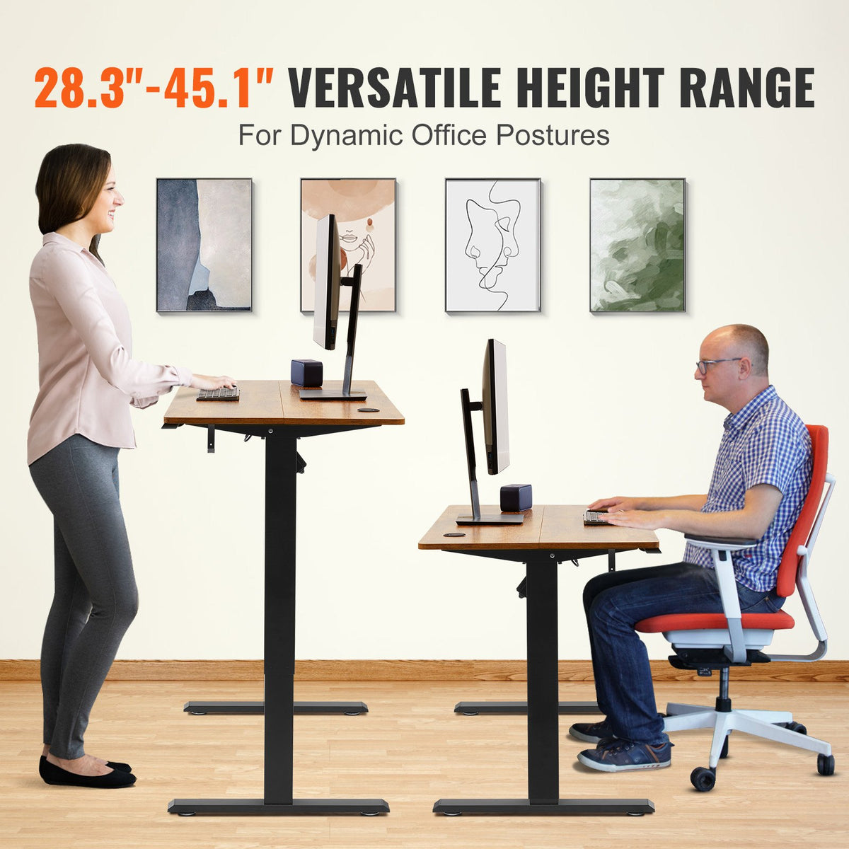 VEVOR rakstāmgalds ar regulējamu augstumu, 140 cm x 70 cm, 3 taustiņu režīmi, elektrisks stāvgalds,  izturīgs dubultā metāla rāmis, paredzēts mājām un birojam