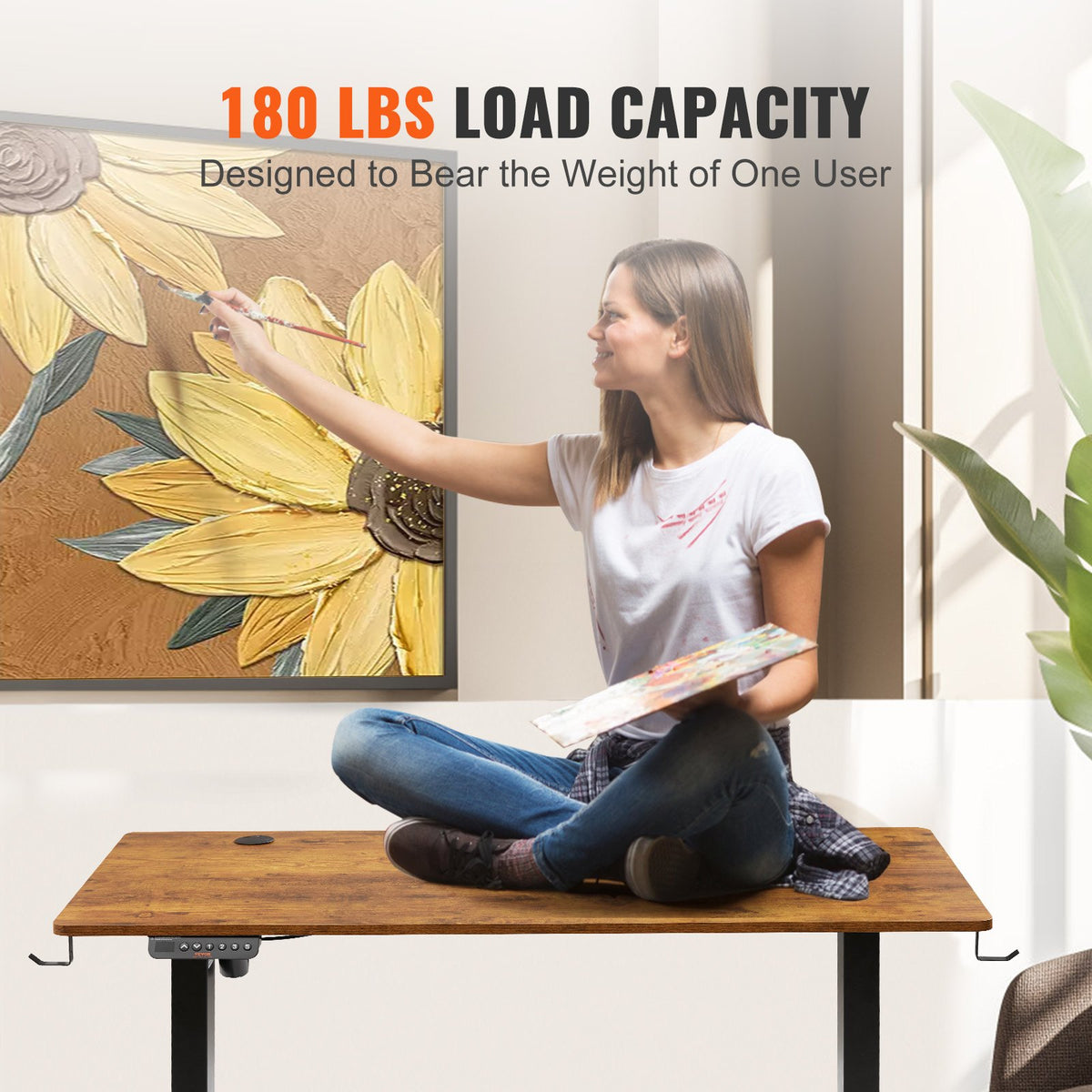 VEVOR rakstāmgalds ar regulējamu augstumu, 140 cm x 70 cm, 3 taustiņu režīmi, elektrisks stāvgalds,  izturīgs dubultā metāla rāmis, paredzēts mājām un birojam