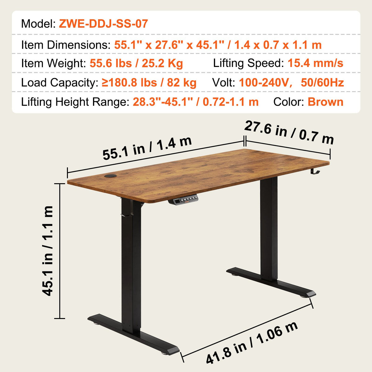 VEVOR rakstāmgalds ar regulējamu augstumu, 140 cm x 70 cm, 3 taustiņu režīmi, elektrisks stāvgalds,  izturīgs dubultā metāla rāmis, paredzēts mājām un birojam