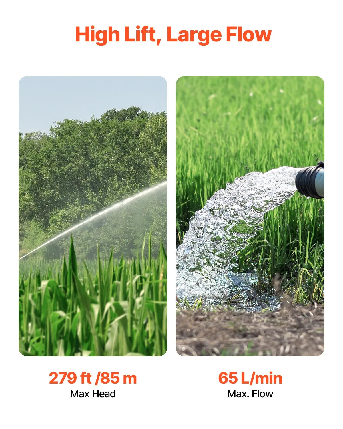 VEVOR Submersible Deep Well Pump 550 W, 230 V, Flow up to 65 l/min, Lift Height up to 85 m, 20 m Cable with External Control Box, Stainless Steel Housing, IP68, for Industrial, Irrigation and Domestic Use