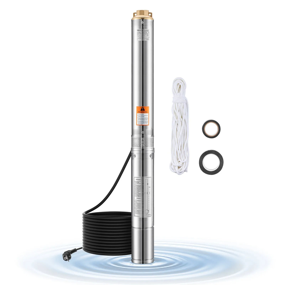VEVOR Deep Well Submersible Pump, 750 W Output Power, 230 V, 100 l/min Flow, 75 m Lift Height, with 20 m Cable, Stainless Steel Water Pump for Industrial Irrigation and Domestic Use, IP68 Protection Class
