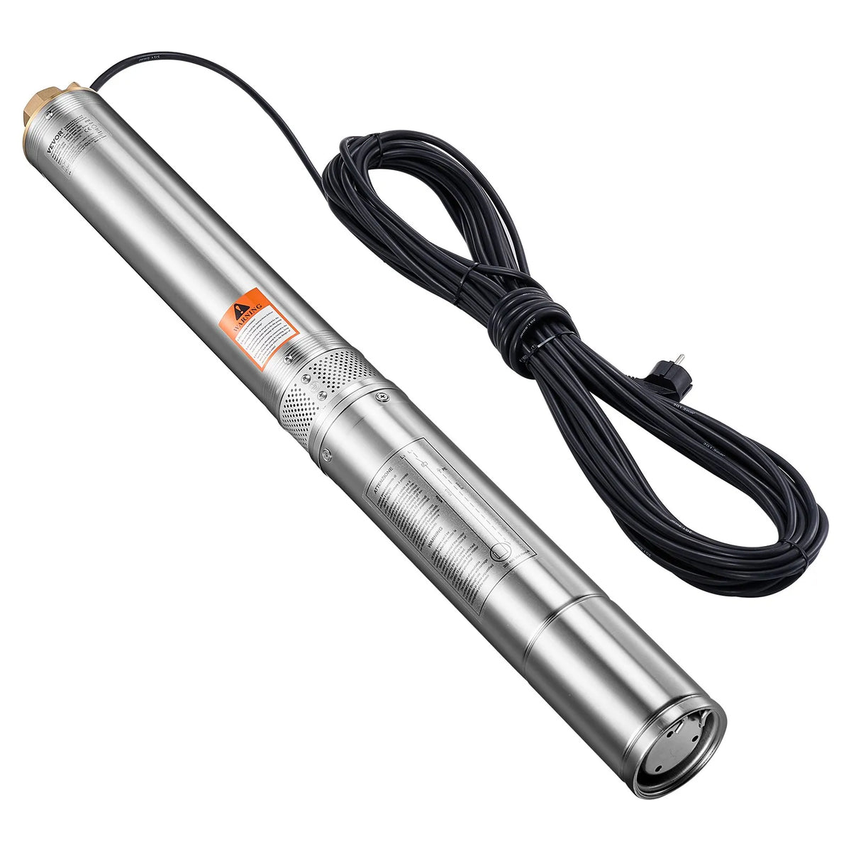 VEVOR Deep Well Submersible Pump, 750 W Output Power, 230 V, 100 l/min Flow, 75 m Lift Height, with 20 m Cable, Stainless Steel Water Pump for Industrial Irrigation and Domestic Use, IP68 Protection Class