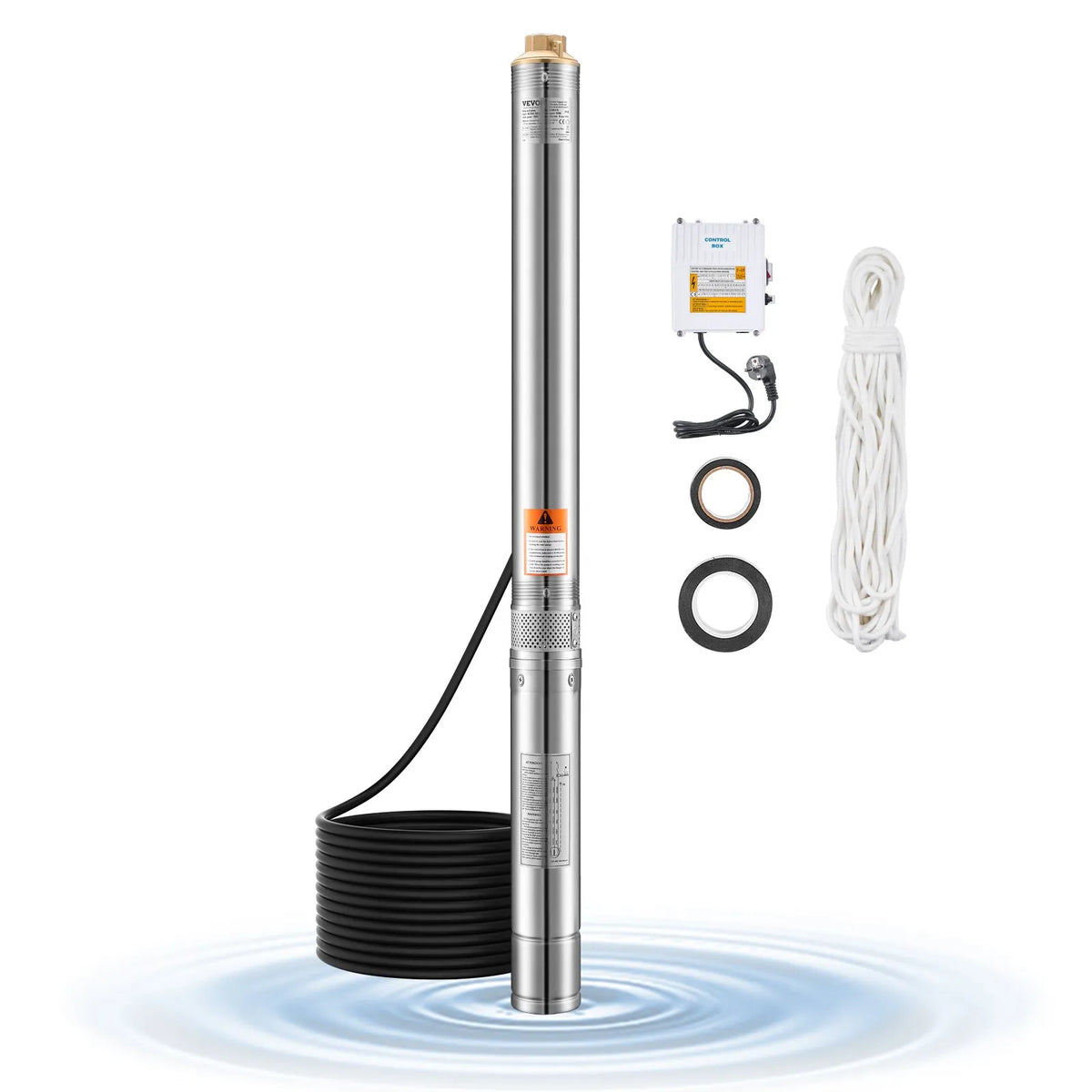 VEVOR Deep Well Submersible Pump, 550 W Power, 230 V, 65 l/min Flow, 64 m Lift Height, with 20 m Cable and External Control Box, Stainless Steel Water Pump for Industrial Irrigation and Domestic Use, IP68 Waterproof