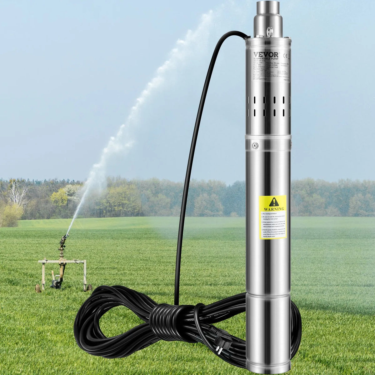 VEVOR Deep Well Submersible Pump 550 W, 230 V/50 Hz, Flow up to 35 l/min, Lift Height up to 108 m, Sand Resistance <5%, 20 m Power Cable, 7.6 cm Stainless Steel Body, IP68, for Industrial, Irrigation and Home Use
