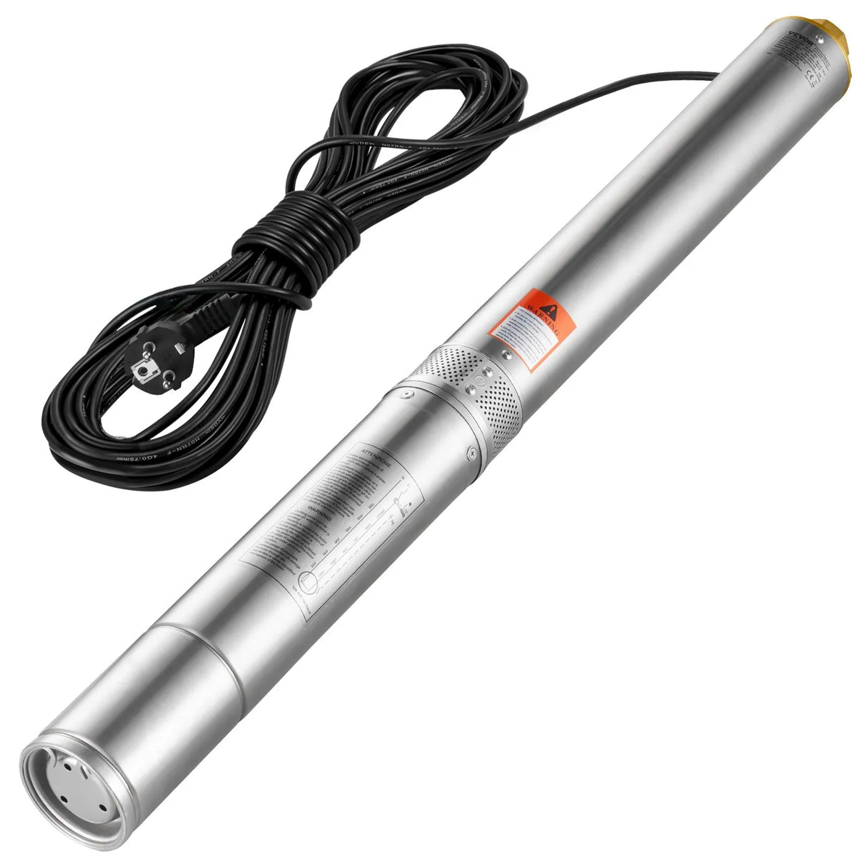 VEVOR Deep Well Submersible Pump 1500 W, 230 V/50 Hz, Flow up to 9.8 m³/h, Lift Height up to 108 m, 9.1 m Electric Cable, Stainless Steel Housing, IP68, for Industrial, Irrigation and Domestic Use