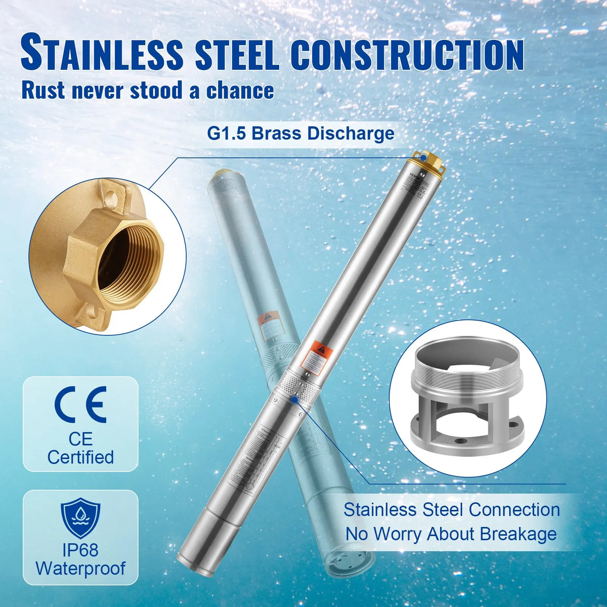 VEVOR Submersible Deep Well Pump, 2200 W, 230 V, Flow Rate 9.8 m³/h, Lift Height 144 m, with 19.4 m Cable and External Control Box, Stainless Steel Water Pump for Industrial Irrigation and Domestic Use, IP68 Waterproof
