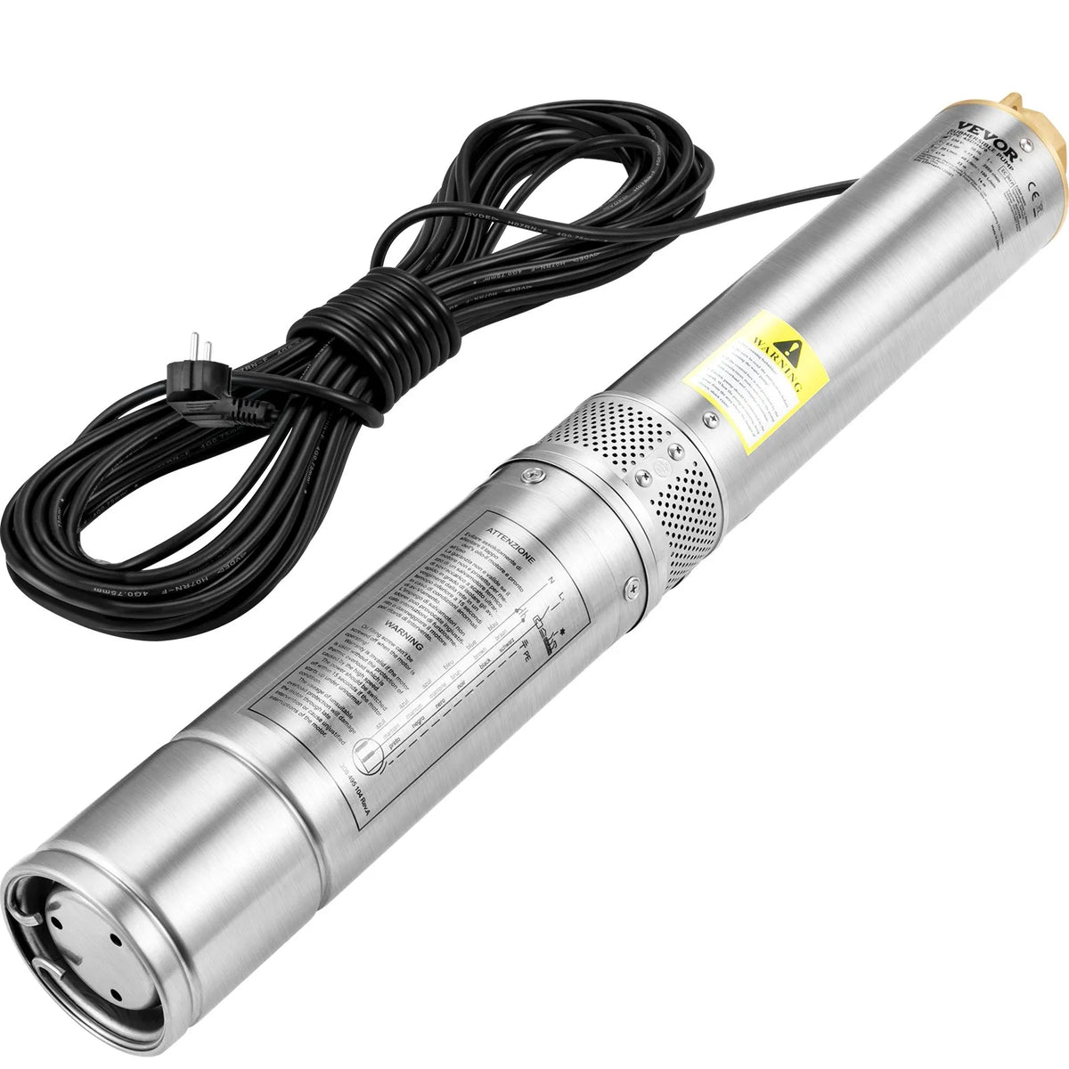 VEVOR Deep Well Submersible Pump 750 W, 230 V/50 Hz, Flow Rate up to 100 l/min, Lifting Height up to 66 m, Sand Resistance < 5 %, 20 m Electric Cable, 7.6 cm Stainless Steel Housing, IP68, for Industrial, Irrigation and Domestic Use