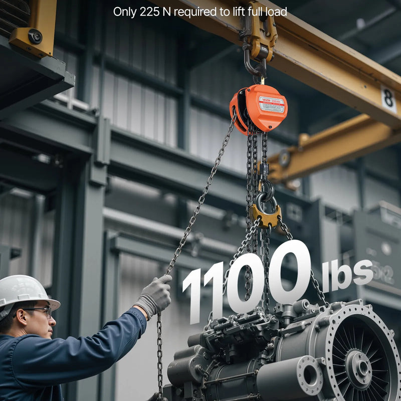 VEVOR manuālais ķēdes pacēlājs, 0,5 t, G80 cinkota ķēde, 3 m pacelšana, oranžs