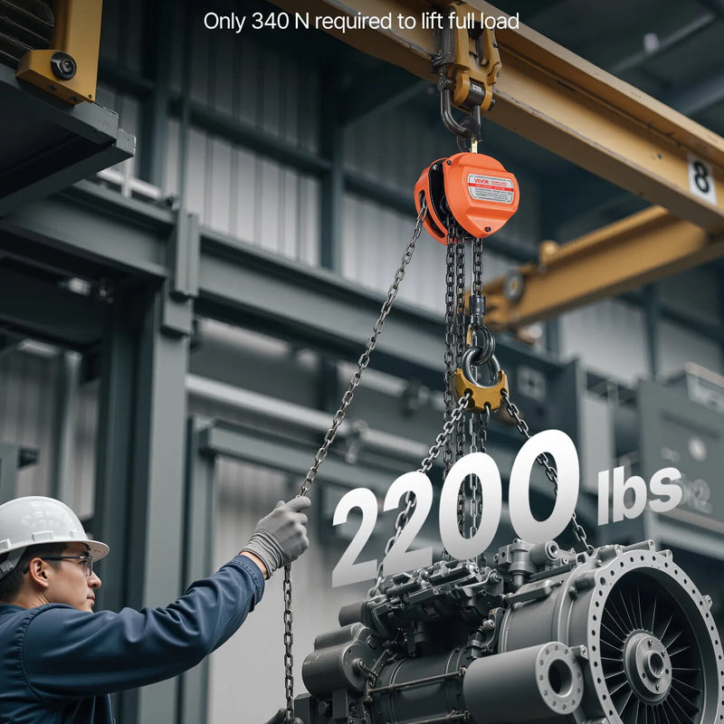 VEVOR manuālais ķēdes pacēlājs, 1 t (1000 kg), G80 cinkota ķēde, 3 m pacelšana, oranžs