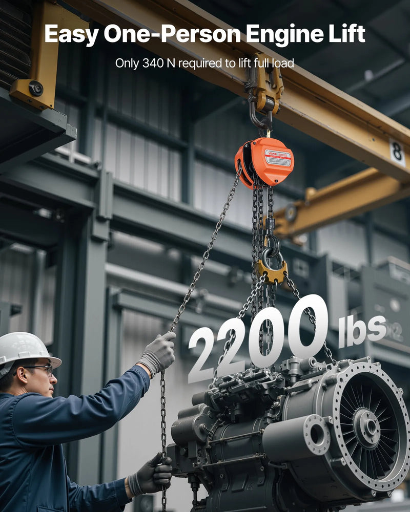 VEVOR manuālais ķēdes pacēlājs, 1 t (1000 kg), G80 cinkota ķēde, 3 m pacelšana, oranžs