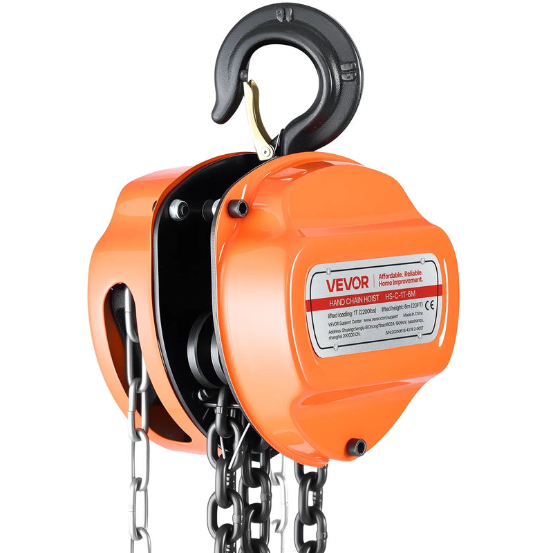 VEVOR manuālais ķēdes pacēlājs, 1 t, G80 cinkota ķēde, 6 m pacelšana, oranžs