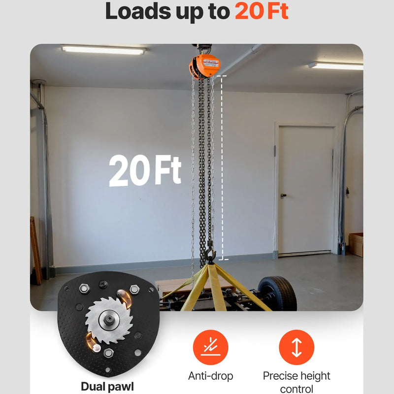 VEVOR manuālais ķēdes pacēlājs, 1 t, G80 cinkota ķēde, 6 m pacelšana, oranžs