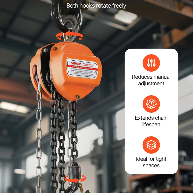 VEVOR manuālais ķēdes pacēlājs, 1 t, G80 cinkota ķēde, 6 m pacelšana, oranžs