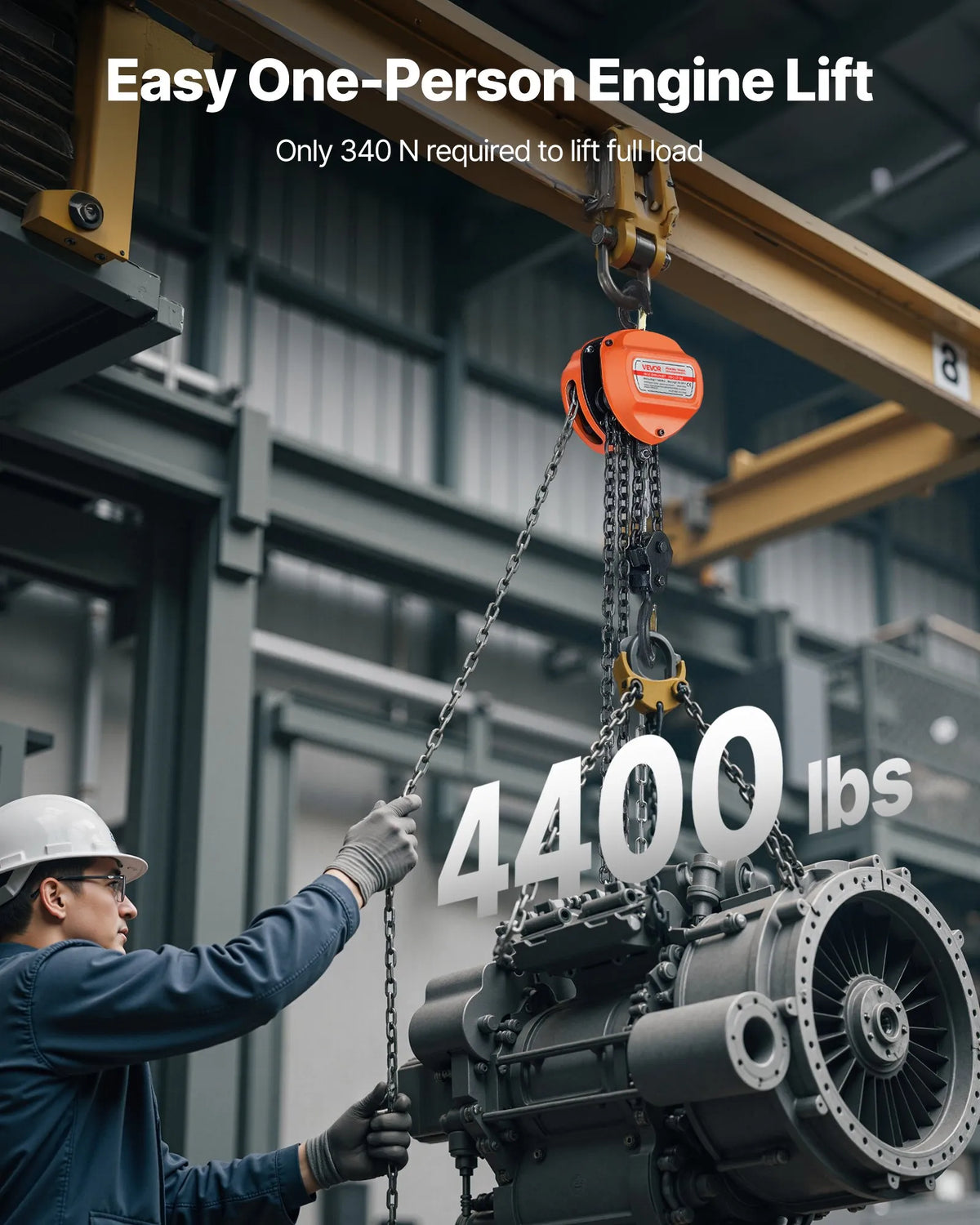 VEVOR rokas ķēdes pacēlājs, 2 t, G80 cinkota ķēde, 3 m pacelšanas augstums, oranžs