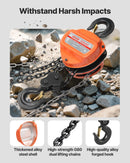 VEVOR rokas ķēdes pacēlājs, 2 t, G80 cinkota ķēde, 3 m pacelšanas augstums, oranžs