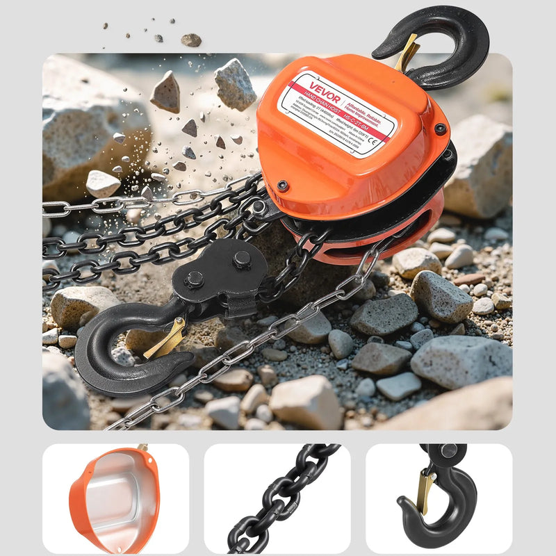 VEVOR manuālais ķēdes pacēlājs, 2 t, G80 cinkota ķēde, 6 m pacelšana, oranžs