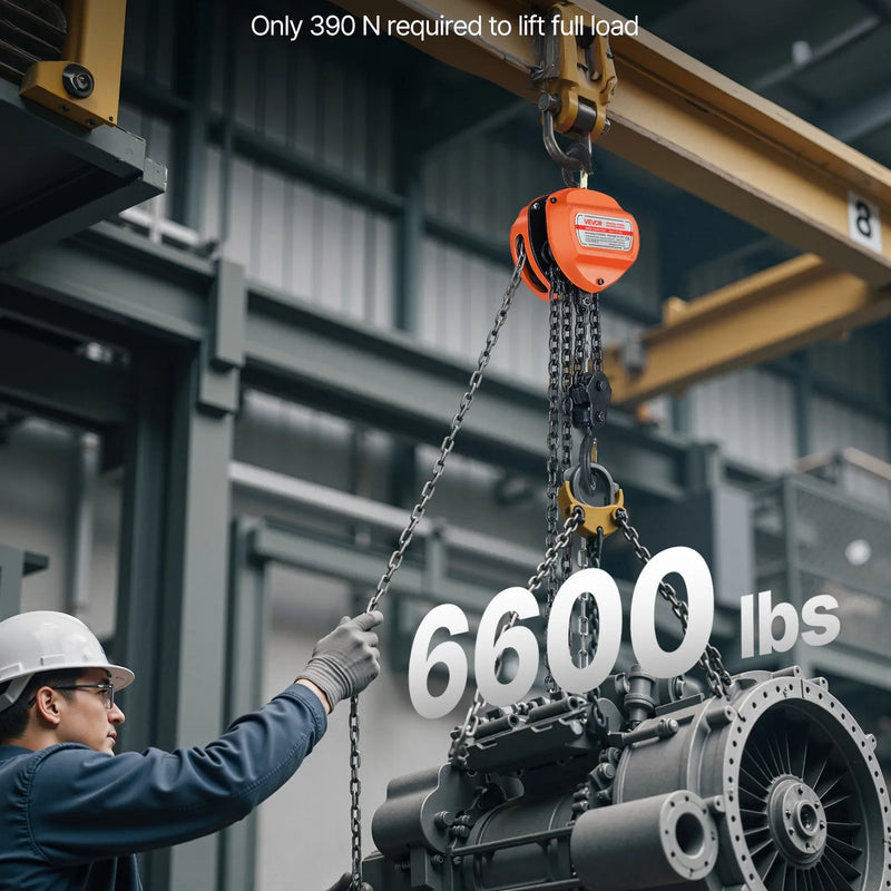 VEVOR manuālais ķēdes pacēlājs, 3 t, G80 cinkota ķēde, 3 m pacelšana, oranžs