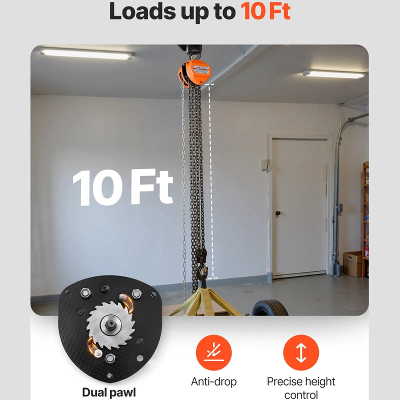 VEVOR manuālais ķēdes pacēlājs, 3 t, G80 cinkota ķēde, 3 m pacelšana, oranžs