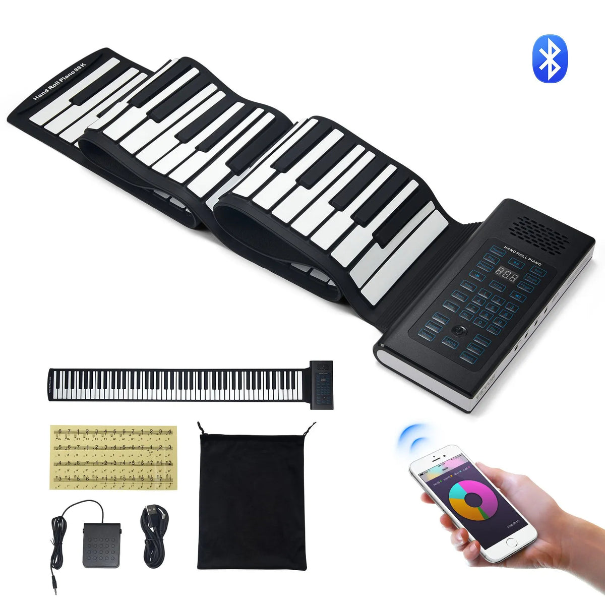 VEVOR Rolling Keyboard 88 Keys with 128 Rhythms, 128 Timbres, Battery, Speaker and MIDI