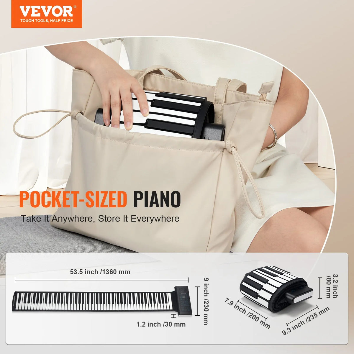 VEVOR Rolling Keyboard 88 Keys with 128 Rhythms, 128 Timbres, Battery, Speaker and MIDI