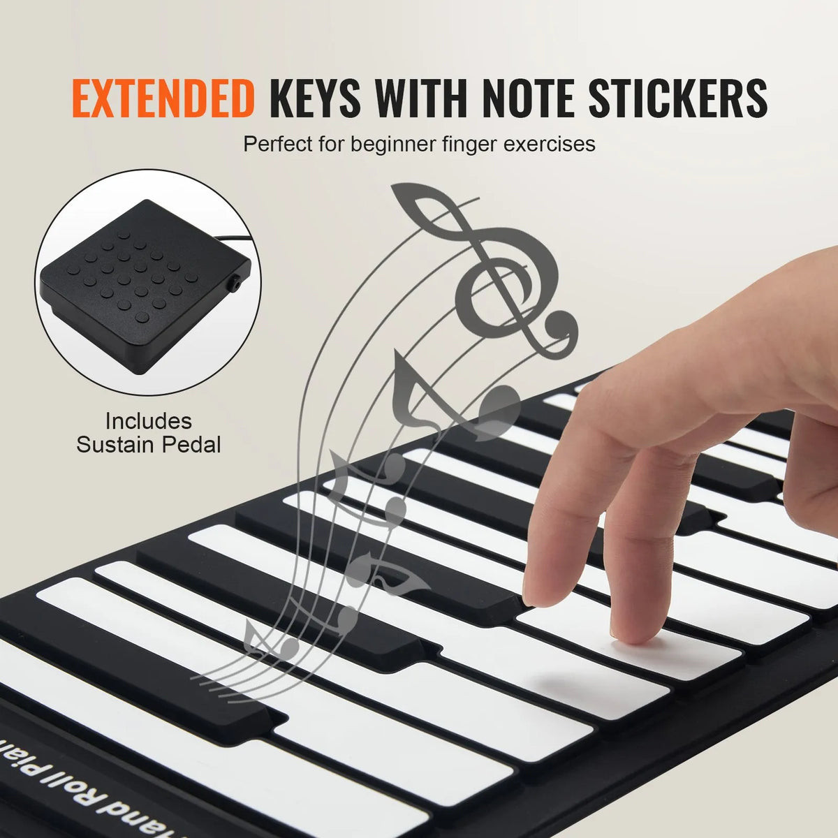 VEVOR Rolling Keyboard 88 Keys with 128 Rhythms, 128 Timbres, Battery, Speaker and MIDI