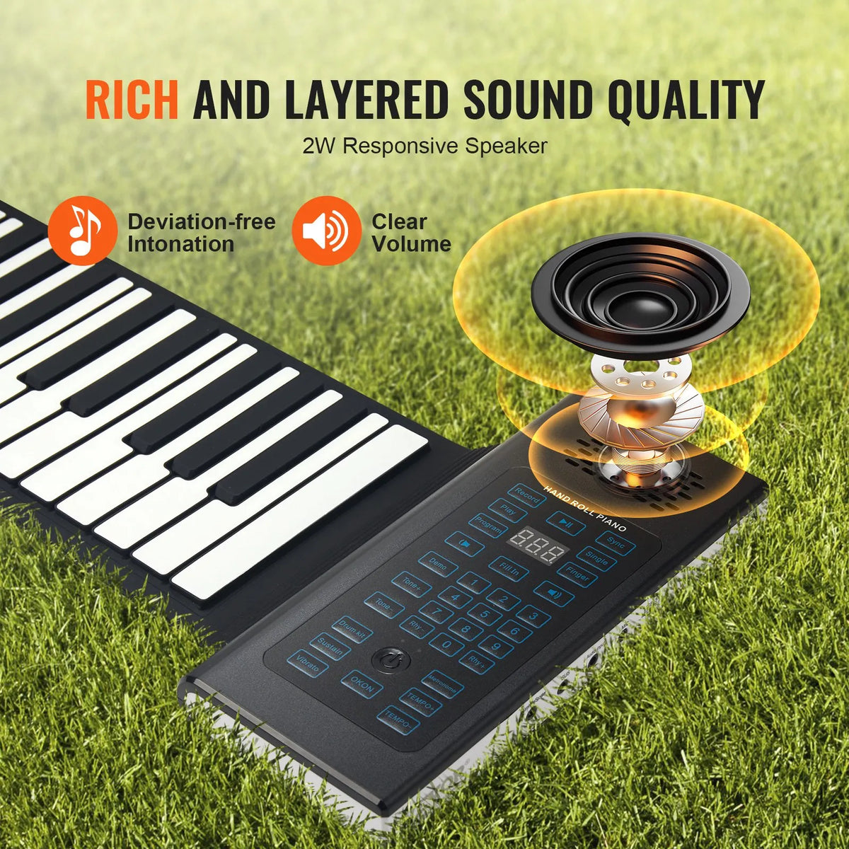 VEVOR Rolling Keyboard 88 Keys with 128 Rhythms, 128 Timbres, Battery, Speaker and MIDI