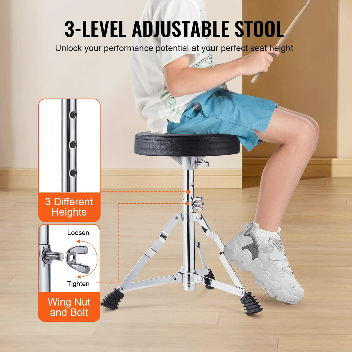 VEVOR laste trummikomplekt 3-osaline 35,6 cm istmega, algajatele, must