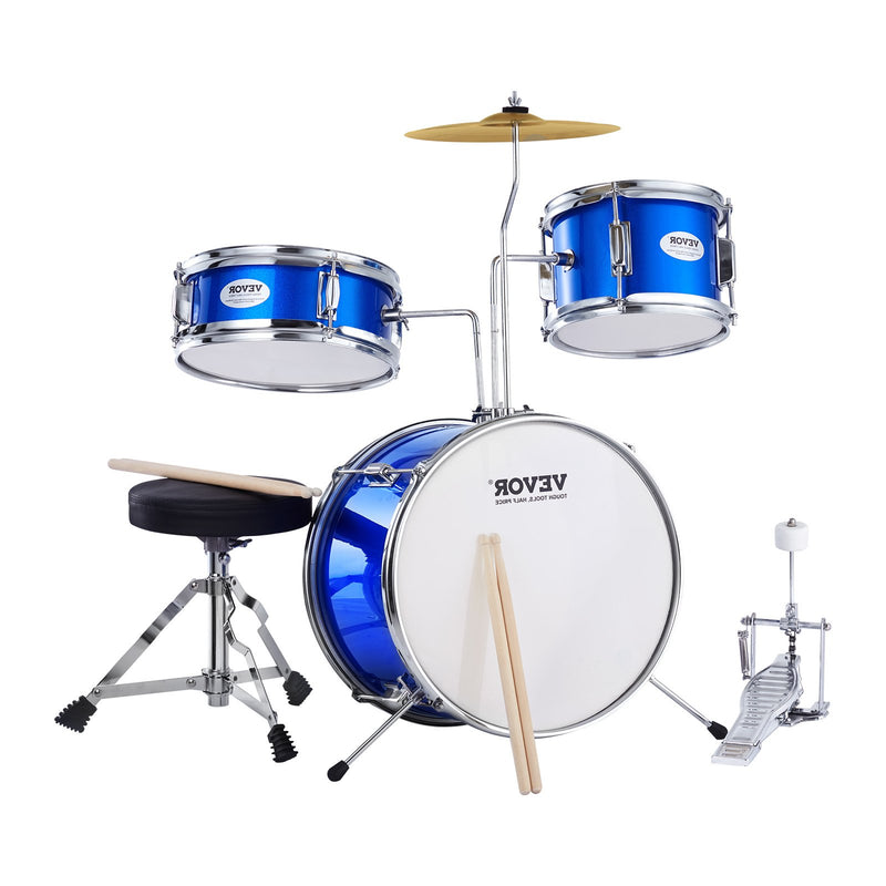 VEVOR bērnu bungu komplekts, 3 daļas, 35,56 cm, iesācējiem, ar sēdekli, zils