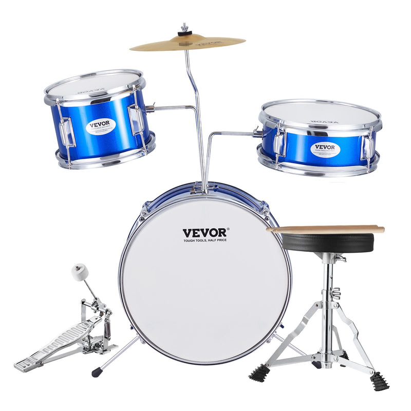 VEVOR bērnu bungu komplekts, 3 daļas, 35,56 cm, iesācējiem, ar sēdekli, zils