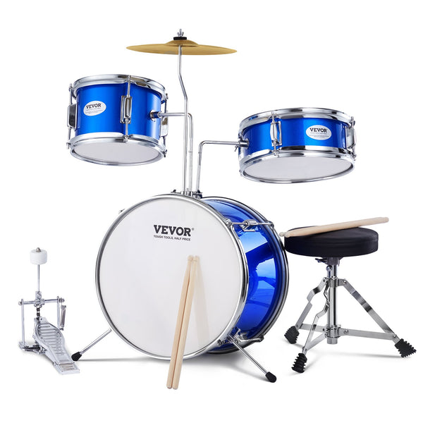 VEVOR bērnu bungu komplekts, 3 daļas, 35,56 cm, iesācējiem, ar sēdekli, zils