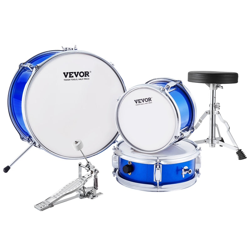 VEVOR bērnu bungu komplekts, 3 daļas, 35,56 cm, iesācējiem, ar sēdekli, zils