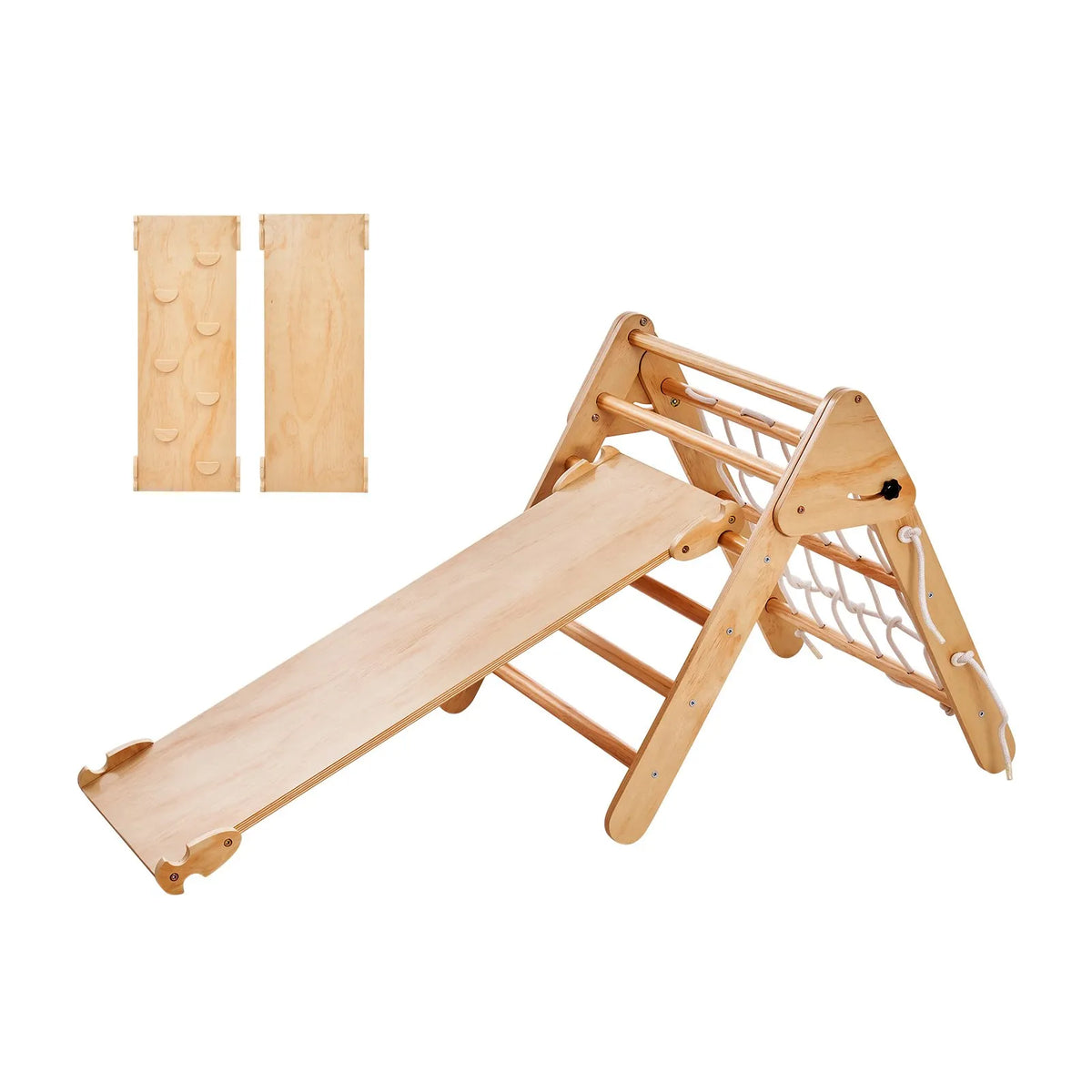 VEVOR 4 in 1 Pikler Triangle with Ramp for Children 1–3 Years, Large, Wood Colour
