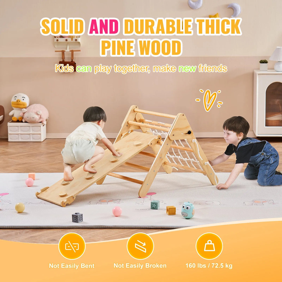 VEVOR 4 in 1 Pikler Triangle with Ramp for Children 1–3 Years, Large, Wood Colour