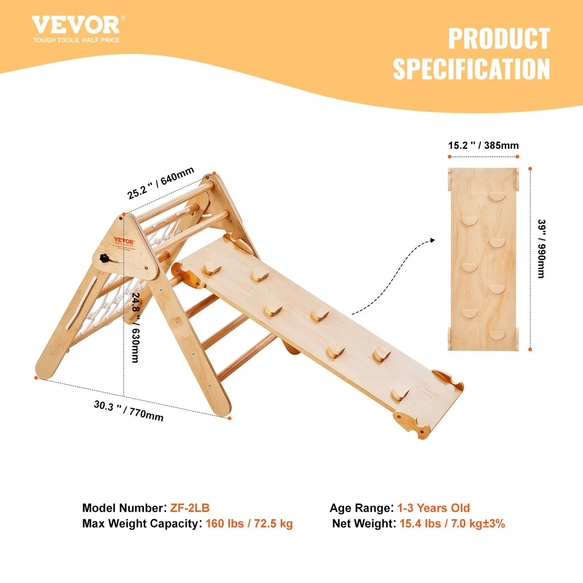VEVOR 4 in 1 Pikler Triangle with Ramp for Children 1–3 Years, Large, Wood Colour