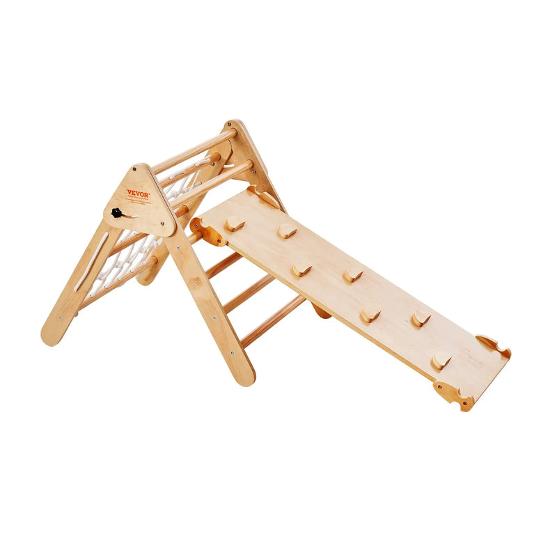 VEVOR Piklera trijstūra komplekts 4-in-1, Montessori koka kāpelēšanas rotaļlieta bērniem 1–3 gadi, iekštelpu rotaļu laukums ar trijstūri un rampu, liels izmērs, koka krāsa