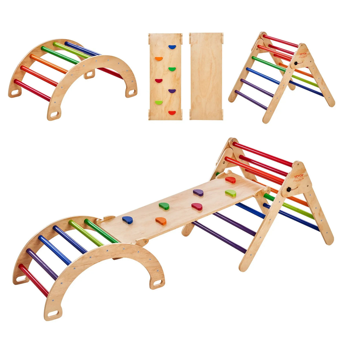 VEVOR 5 in 1 Pikler Triangle with Ramp and Arch for Children 1–3 Years, Large, Colourful